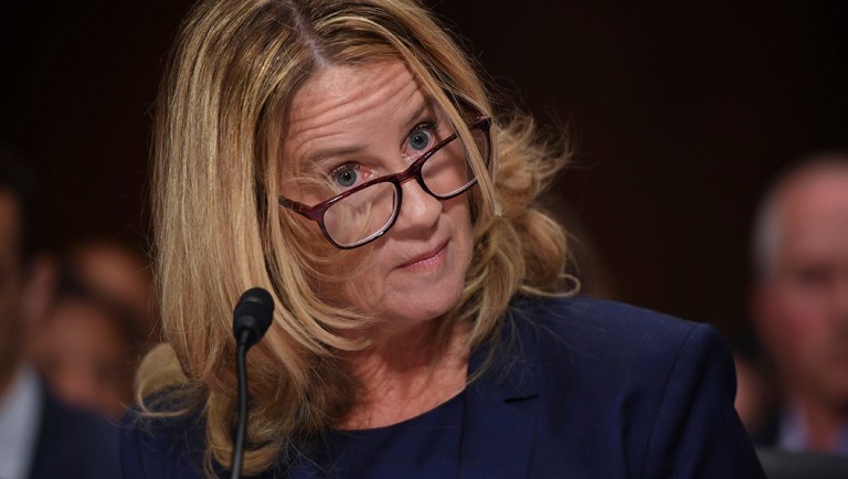 Christine Blasey Ford testifies to the Senate Judiciary Committee on Capitol Hill.