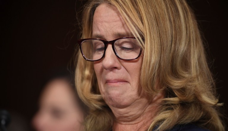 Christine Blasey Ford testifies to the Senate Judiciary Committee on Capitol Hill in Washington, Thursday, Sept. 27, 2018.