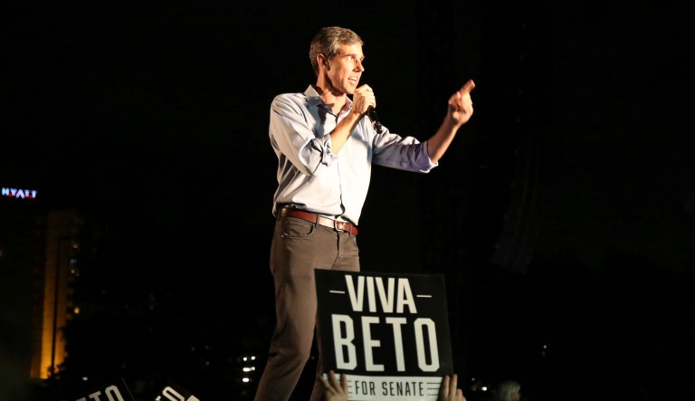 Rep. Beto O'Rourke, D-Texas, speaks to the crowd during the "Turn Out for Texas" concert and rally at Auditorium Shores on Sept. 29, 2018 in Austin, Texas. O'Rourke is running against Sen. Ted Cruz, R-Texas, for his Senate seat.