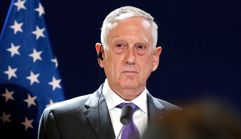 Defense Secretary Jim Mattis attends a joint press conference.