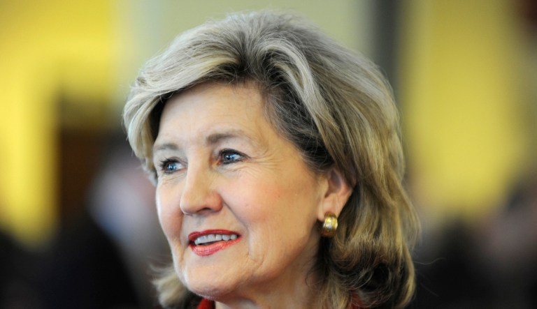 The U.S. envoy to NATO, Kay Bailey Hutchison, appears at an event.
