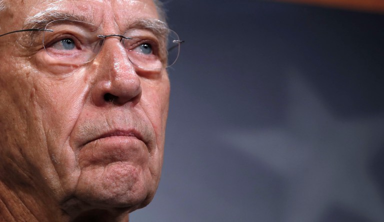 Senate Judiciary Committee Chairman Sen. Chuck Grassley, R-Iowa, attends a news conference about the FBI investigation of Supreme Court nominee Brett Kavanaugh, Thursday, Oct. 4, 2018, on Capitol Hill in Washington.