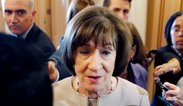 Sen. Susan Collins, R-Maine, answers reporter's questions.