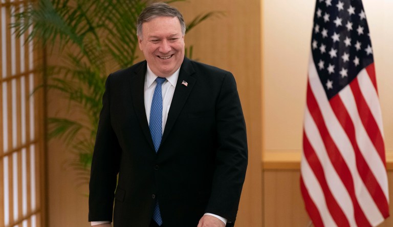 U.S. Secretary of State Mike Pompeo visits the Foreign Ministry in Tokyo Saturday, Oct. 6, 2018.