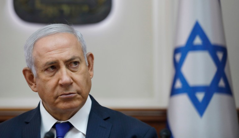 Israel Prime Minister Benjamin Netanyahu attends the weekly Cabinet meeting at his office in Jerusalem, Israel, Sunday Oct. 7, 2018.