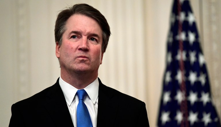Supreme Court Justice Brett Kavanaugh stands before a ceremonial swearing-in in the East Room of the White House in Washington, Monday, Oct. 8, 2018.