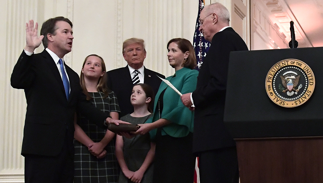 ‘Proven innocent’: Trump hails GOP victory as Kavanaugh sworn in