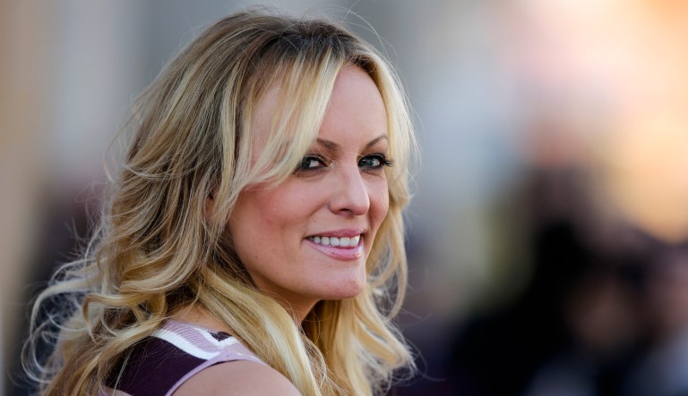 Porn star Stormy Daniels attends the opening of the adult entertainment fair 'Venus' in Berlin, Germany, Thursday, Oct. 11, 2018. 
