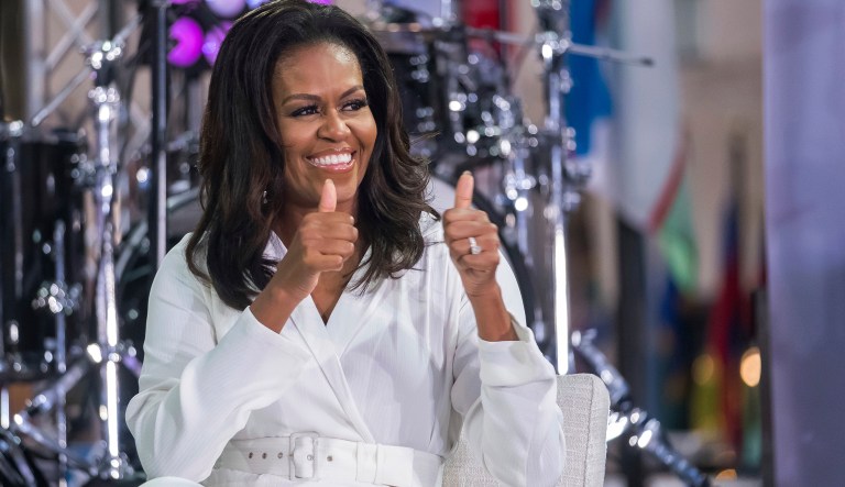 Michelle Obama participates in the International Day of the Girl on NBC's "Today" show at Rockefeller Plaza on Thursday, Oct. 11, 2018, in New York.