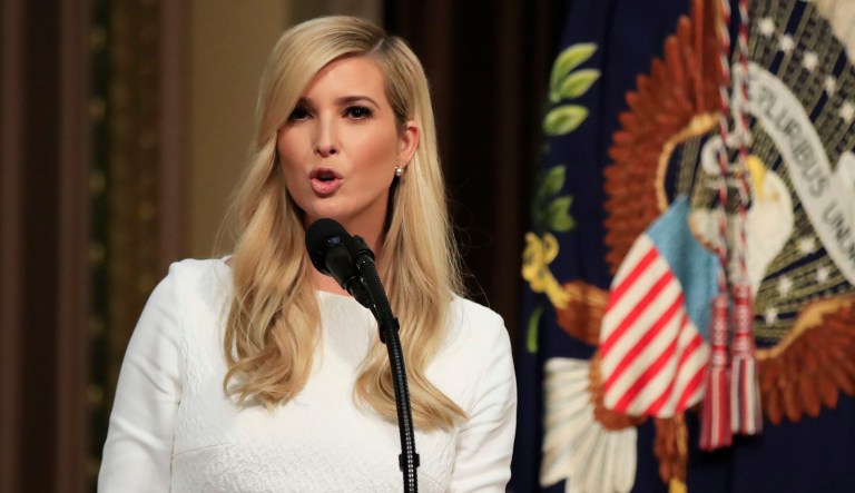 Ivanka Trump introduces her father President Donald Trump during the Interagency Task Force to Monitor and Combat Trafficking in Persons annual meeting at the Eisenhower Executive Office Building on the White House complex in Washington, Thursday, Oct. 11, 2018.