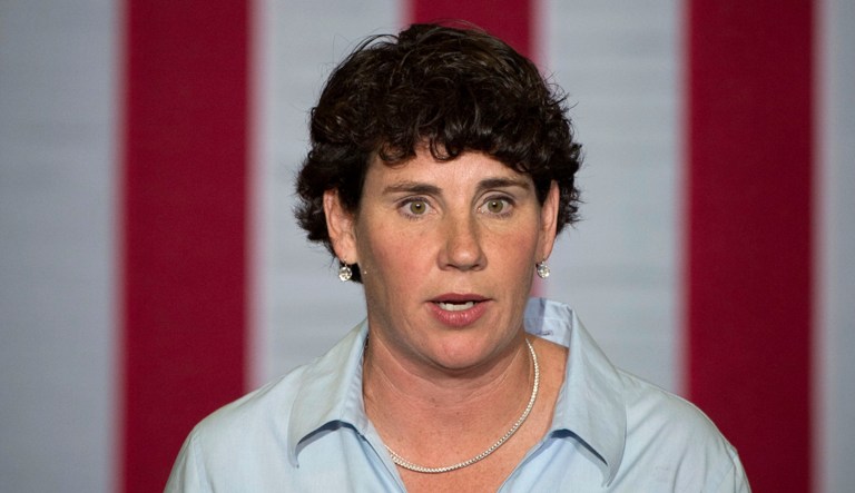 Democratic congressional candidate Amy McGrath speaks during a campaign event in Owingsville, Kentucky.