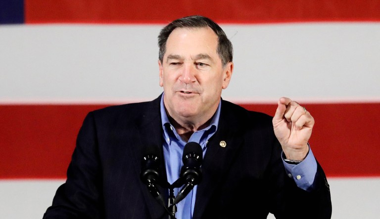 Democratic Sen. Joe Donnelly speaks during a rally on Friday in Hammond, Ind. 