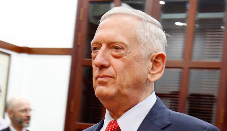 Defense Secretary Jim Mattis arrives for a meeting.