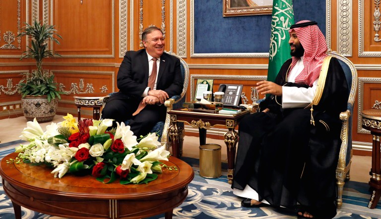 Secretary of State Mike Pompeo meets with Saudi Crown Prince Mohammed bin Salman in Riyadh, Saudi Arabia, on Tuesday.