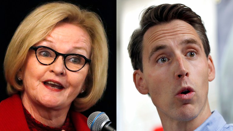 Sen. Claire McCaskill, left, and her Republican challenger Josh Hawley.