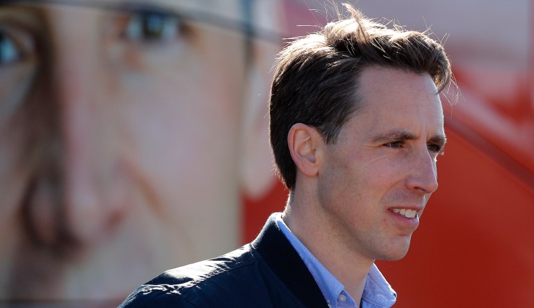 Missouri Attorney General and Republican U.S. Senate candidate Josh Hawley makes a campaign stop, Monday, Oct. 15, 2018, in Riverside, Mo.