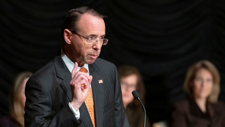 Deputy Attorney General Rod Rosenstein speaks at the federal inspector general community's 21st annual awards ceremony.