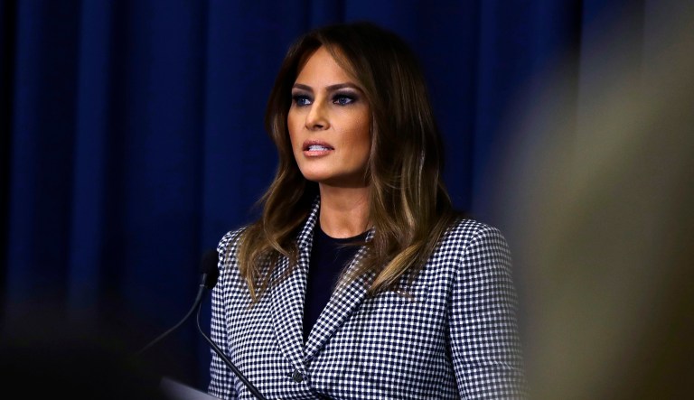 First lady Melania Trump speaks during a visit to Thomas Jefferson University Hospital in Philadelphia, Wednesday, Oct. 17, 2018.