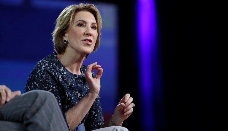 In this Feb. 24, 2017 photo, Carly Fiorina speaks at the Conservative Political Action Conference (CPAC), in Oxon Hill, Md.