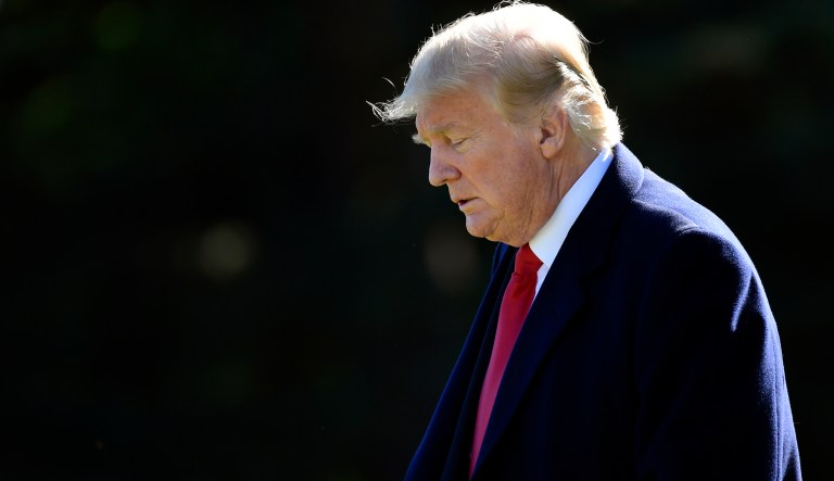 President Donald Trump walks out of the Oval Office of the White House in Washington, Thursday, Oct. 18, 2018, and heads to Marine One on the South Lawn for the short trip to Andrews Air Force Base. Trump is traveling to Montana, Arizona and Nevada.