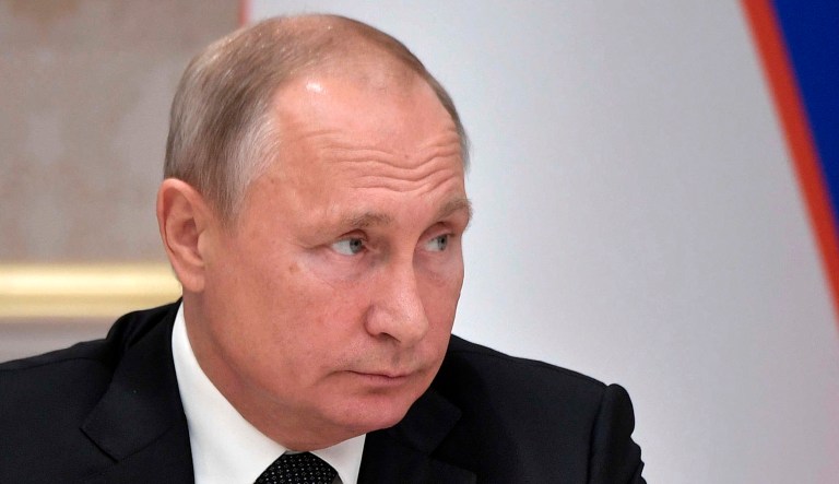 Russian President Vladimir Putin during his meeting with Uzbek President Shavkat Mirziyoyev in Tashkent, Uzbekistan, on Friday, Oct. 19, 2018.