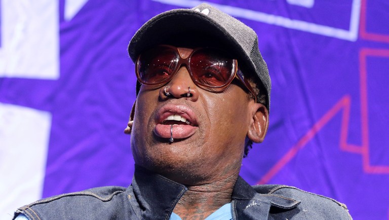 Dennis Rodman participates in the "Slam Dunk Diplomacy with Dennis Rodman" panel.