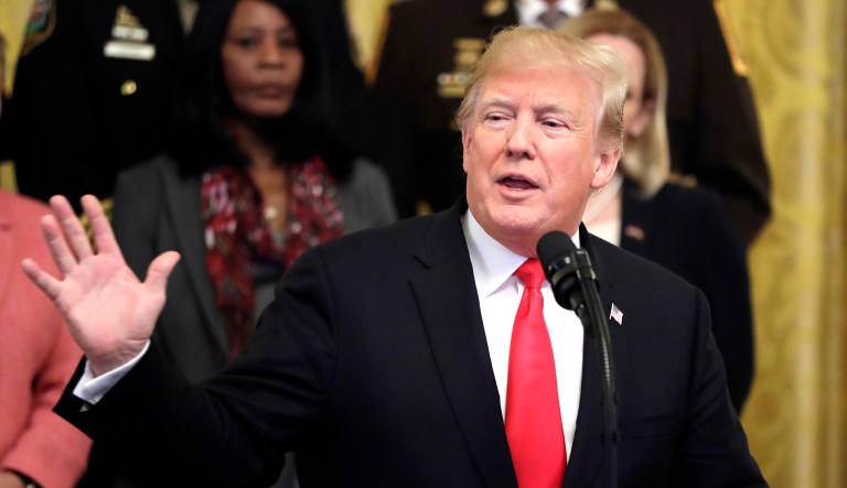 President Trump speaks during an event on the opioid crisis, in the East Room of the White House in Washington. 
