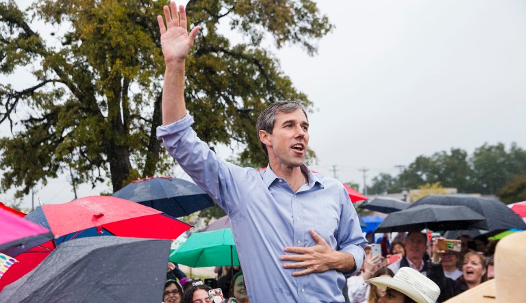 Beto O'Rourke, the 2018 Democratic Candidate for U.S. Senate in Texas, addresses the crowd during a pop-up 'Vote with Beto' event at Koughan Memorial Water Tower Park on Wednesday, Oct. 24, 2018, in Austin, TX. O'Rourke held several events near early polling locations across Austin.