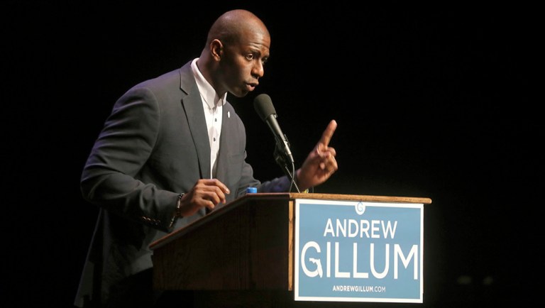 Democratic candidate for Florida governor Andrew Gillum speaks at Florida Atlantic University.