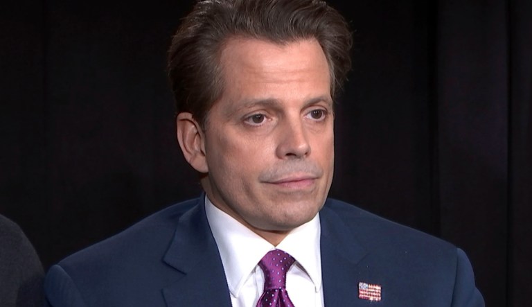 This Oct. 24, 2018 photo taken from video shows former White House communications director Anthony Scaramucci during an interview in New York. Scaramucci said he takes issue with the president's recent comments praising a congressman's violence against a reporter and is speaking out about the hate and divisiveness that he sees coming out of President Donald Trump's rallies.