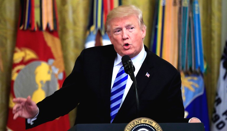 President Trump speaks at an event.