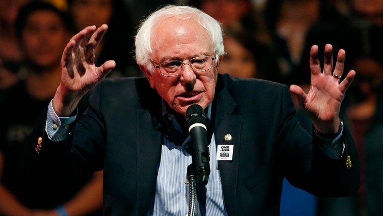 Senator Bernie Sanders, I-Vt., speaks at a rally.