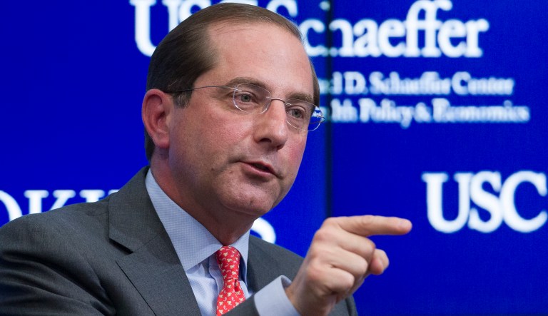 Health and Human Services Secretary Alex Azar speaks at an event.