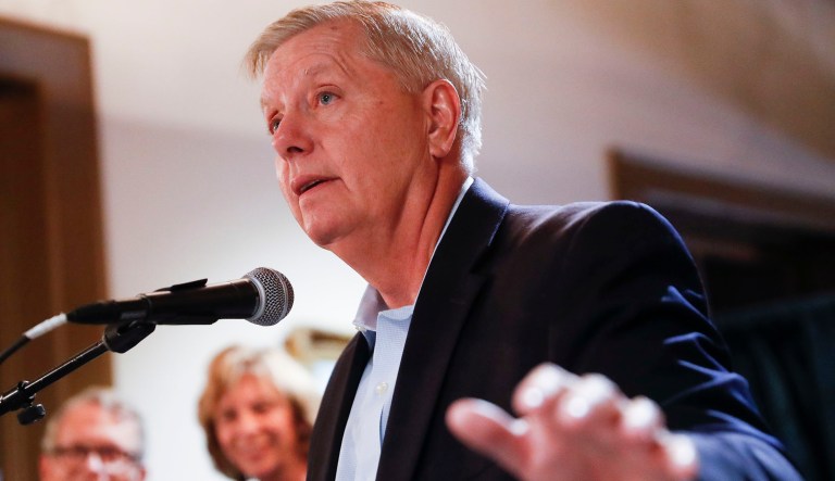 Sen. Lindsey Graham, R-S.C., speaks during a campaign event for Ohio Attorney General and Republican gubernatorial candidate Mike DeWine, Tuesday, Oct. 30, 2018, in downtown Cincinnati.