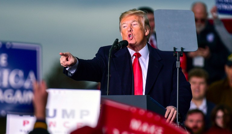 President Trump speaks at a rally at the Tri-State Airport in Huntington, W.Va. 