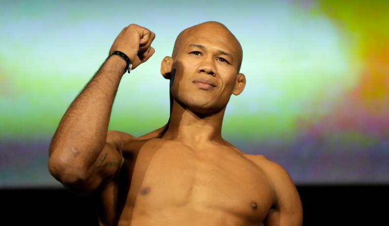 Ronaldo Souza stands atop a scale during the weigh-ins ahead his mixed martial arts middleweight bout against Chris Weidman at UFC 230, Friday, Nov. 2, 2018, at Madison Square Garden in New York. 