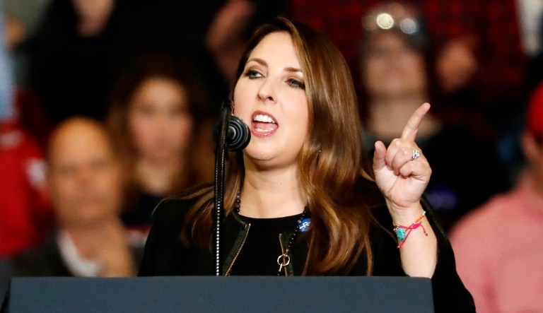 RNC Chairwoman Ronna McDaniel speaks at an event.