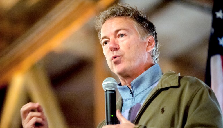 U.S. Sen. Rand Paul, R-Ky., speaks Monday, Nov. 5, 2018, at a Republican Party rally at Highland Stables in Bowling Green, Ky. 