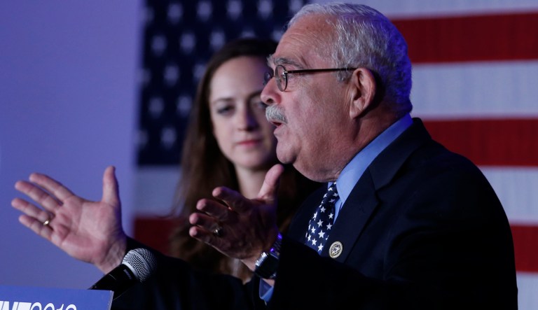 Congressman Gerry Connolly, D-Va., gestures during an election party in Falls Church, Va., Tuesday, Nov. 6, 2018.