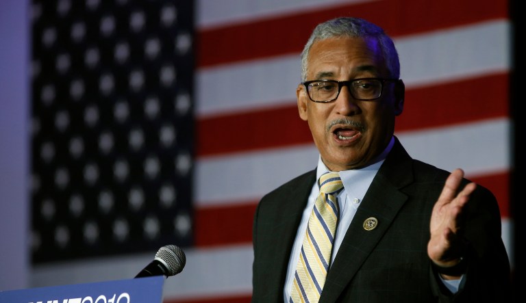 Congressman Bobby Scott, D-Va, gestures during an election party in Falls Church, Va., Tuesday, Nov. 6, 2018. Scott was unopposed in his election.