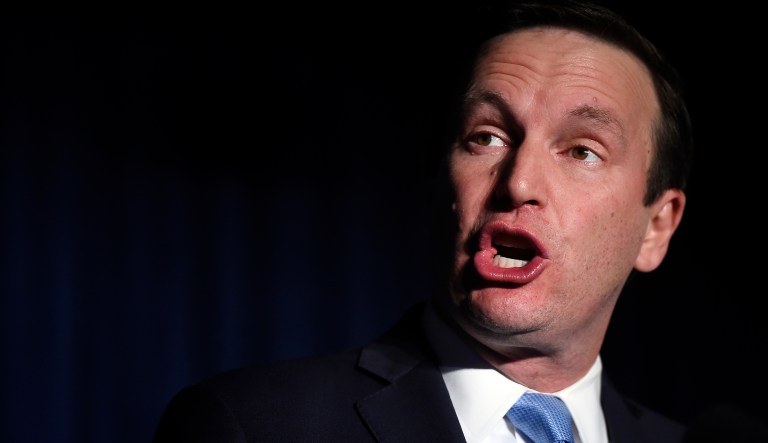 Sen. Chris Murphy, D-Conn., speaks to supporters after winning his senate race in Hartford, Conn., Tuesday, Nov.6, 2018.