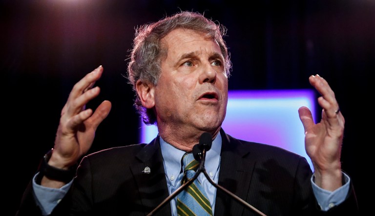 Sen. Sherrod Brown, D-Ohio, speaks after winning his re-election bid during the Ohio Democratic Party election night watch party, Tuesday, Nov. 6, 2018, in Columbus, Ohio.