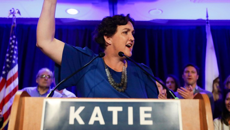 Democratic congressional candidate Katie Porter speaks during an election night event.