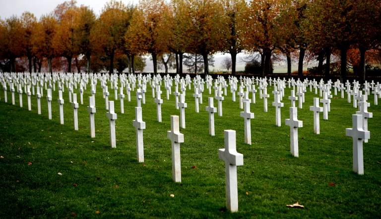 Soldiers' graves are pictured after a ceremony at the Aisne Marne American Cemetery near the Belleau Wood battleground in Belleau, France, on Saturday.