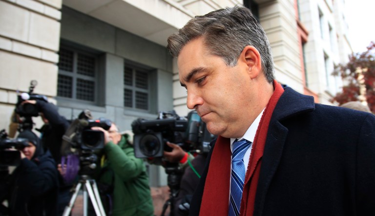 CNN's Jim Acosta walks into federal court in Washington, Wednesday, Nov. 14, 2018, to attend a hearing on a legal challenge against President Trump's administration. 