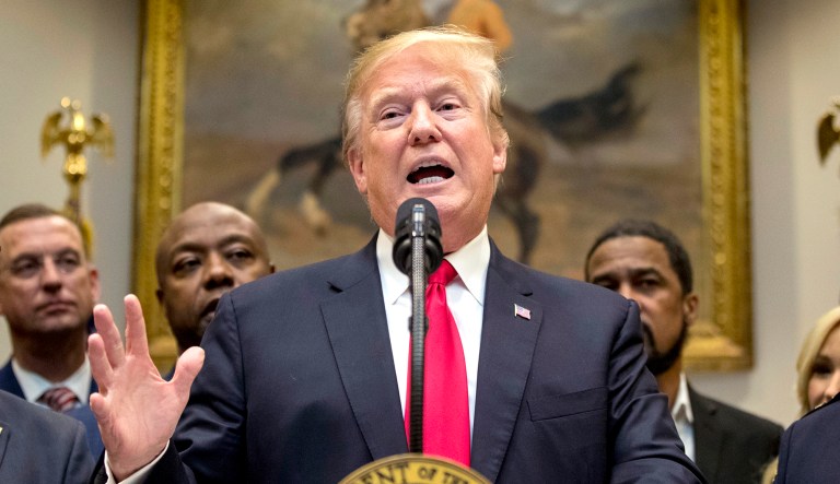 President Trump speaks about H. R. 5682, the "First Step Act" in the Roosevelt Room of the White House in D.C. on Wednesday. The bill would reform America's prison system. 