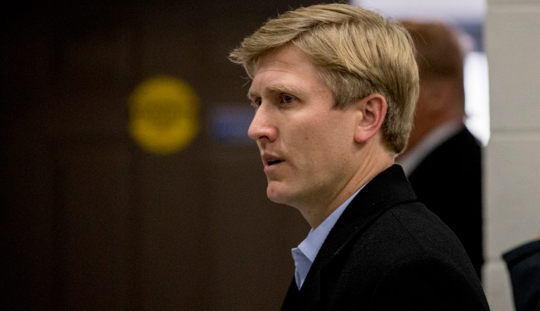 Vice President Mike Pence's Chief of Staff Nick Ayers, center, arrives for a news conference with President Donald Trump and Republican congressmen after participating in a Congressional Republican Leadership Retreat at Camp David, Md., Saturday, Jan. 6, 2018. A seasoned campaign veteran at age 36, Ayers is emerging as a leading contender to replace White House chief of staff John Kelly, whose departure has long been the subject of speculation.