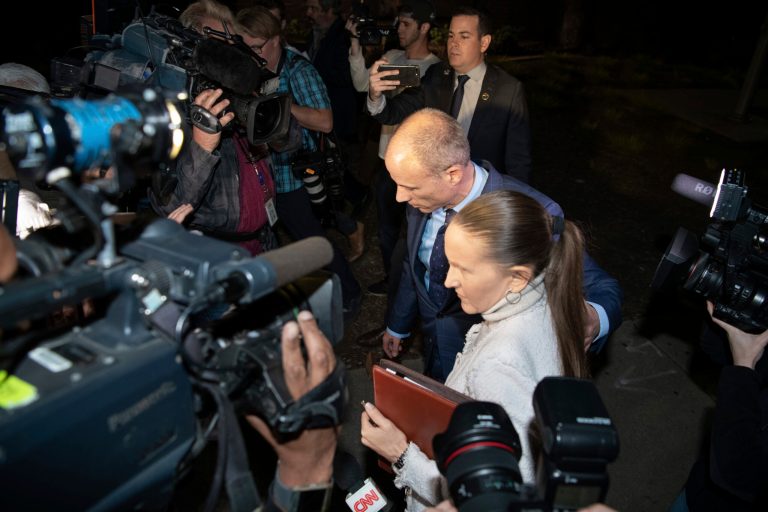Michael Avenatti leaves the Los Angeles Police Department's Pacific Division after being released from police custody following his arrest on a felony domestic violence charge, Wednesday, Nov. 14, 2018, in Los Angeles. Avenatti says he's confident he will be fully exonerated after police complete a thorough investigation.