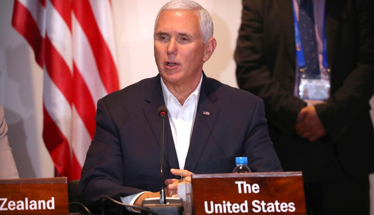 U.S. Vice President Mike Pence speaks during a signing ceremony for the Papua New Guinea Electrification Partnership at APEC Haus in Port Moresby, Papua New Guinea, Sunday, Nov. 18, 2018. 