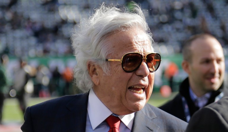 New England Patriots owner Robert Kraft appears before a football game.